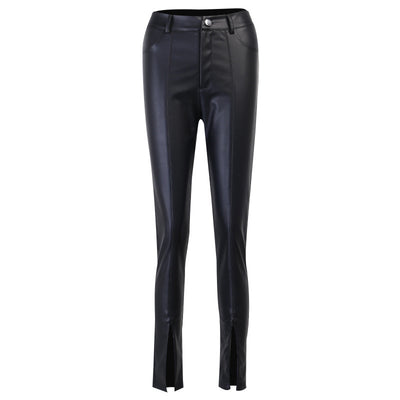 Pantalones de Cuero con Cierre Dividido para Mujer - Image 2