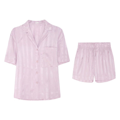 Pijama de Seda Helada con Rayas - Conjunto Corto para Dormir y Casa Mujer Verano - Image 3