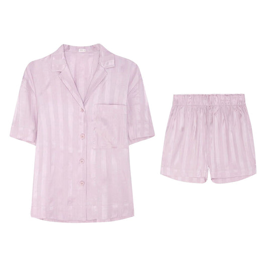 Pijama de Seda Helada con Rayas - Conjunto Corto para Dormir y Casa Mujer Verano - Image 3