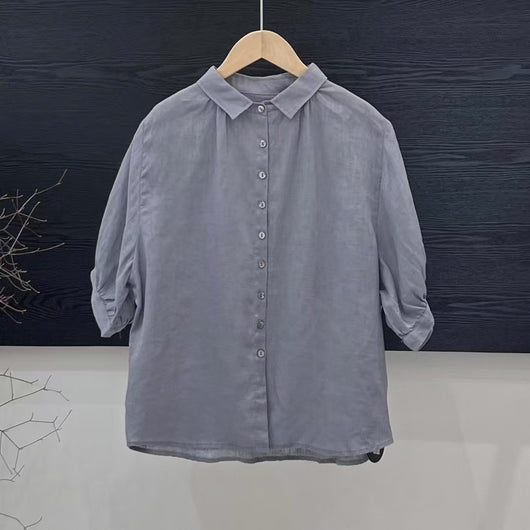 Blusa de Lino Transpirable para Mujer - Diseño Versátil Color Sólido - Image 5