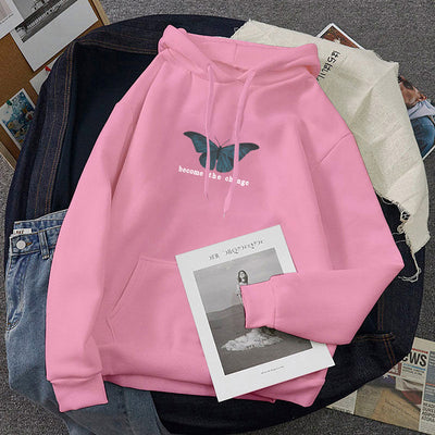 Sudadera con Capucha de Terciopelo y Estampado de Mariposas - Talla Plus - Image 12