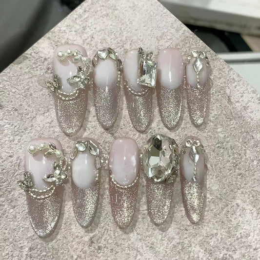Uñas Postizas con Cristales Brillantes Artesanales - Image 2