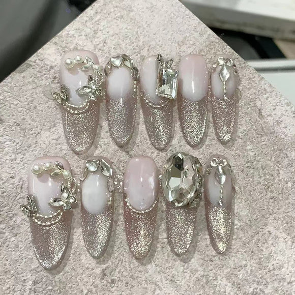 Uñas Postizas con Cristales Brillantes Artesanales