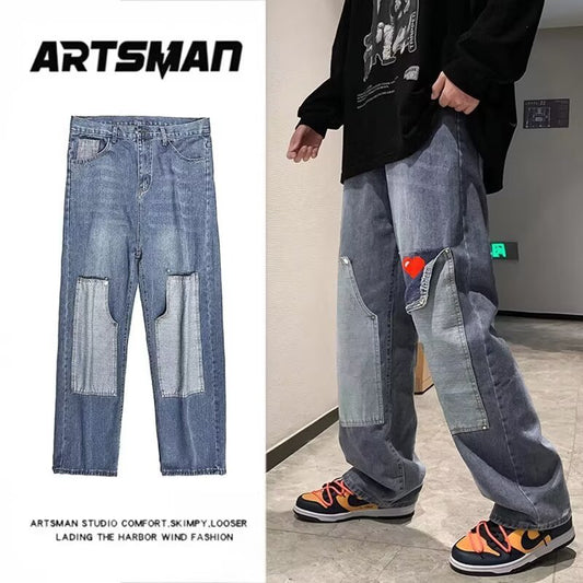 Jeans Vintage Americano con Parches para Hombre - Estilo Trendy