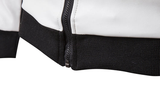 Abrigo de Cuero con Cuello de Pie y Combinación de Colores - Image 18