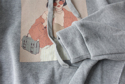 Abrigo Holgado Casual Grande con Capucha y Bordado Grueso Cartoon - Image 10