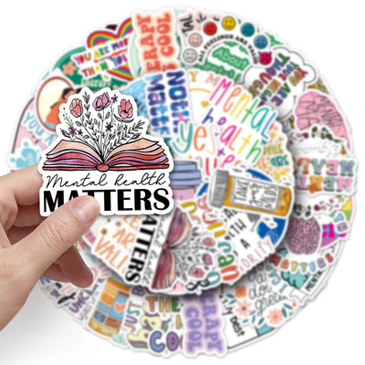 50 mental health graffiti stickers with English slogans, including rainbows, hearts, and positive affirmations. - Image 5