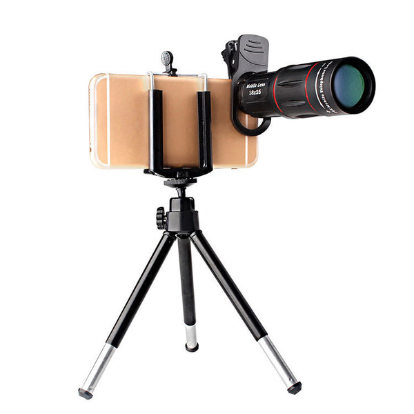Lente Telescópico 18X para Celular con Clip Universal y Trípode