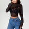 Blusa Transparente con Cuello Alto, Manga Larga y Lentejuelas Brillantes