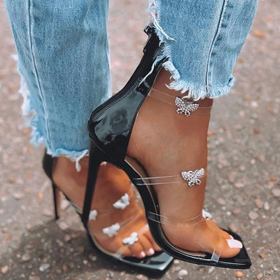 Sandalias de Tacón Cuadrado Transparentes con Cristales de Mariposa para Mujer - Image 4