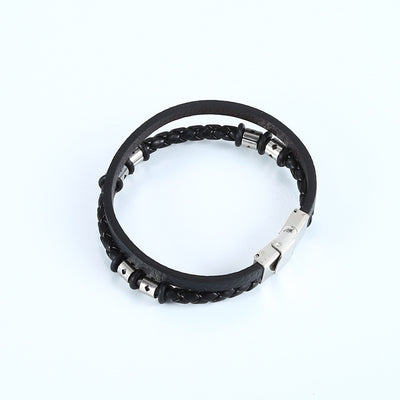 Pulsera de Pareja en Acero Inoxidable y Cuero Tejido - Image 6