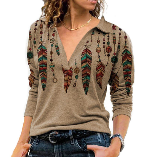 Blusa Retro Cuello V Manga Larga para Mujer - Image 7