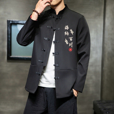 Chaqueta Casual Hombre Algodón y Lino con Bordado Estilo Tang Chino - Image 5