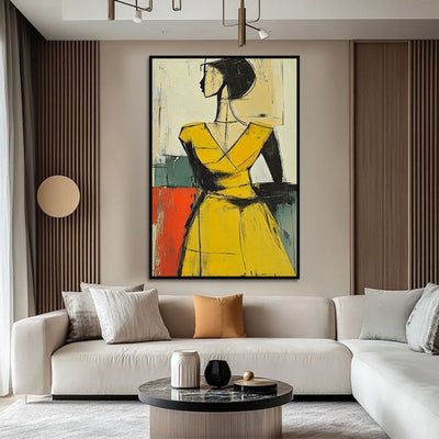 Cuadro Abstracto Mujer Pintura Hecha a Mano Textura Marrón Dorado Arte Vintage Wabi Sabi - Image 3
