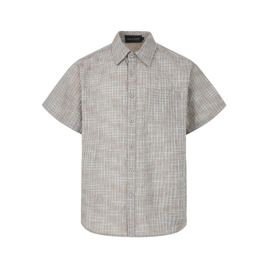 Camisa Cuadriculada Seersucker Suelta para Hombre - Manga Corta Verano - Image 33