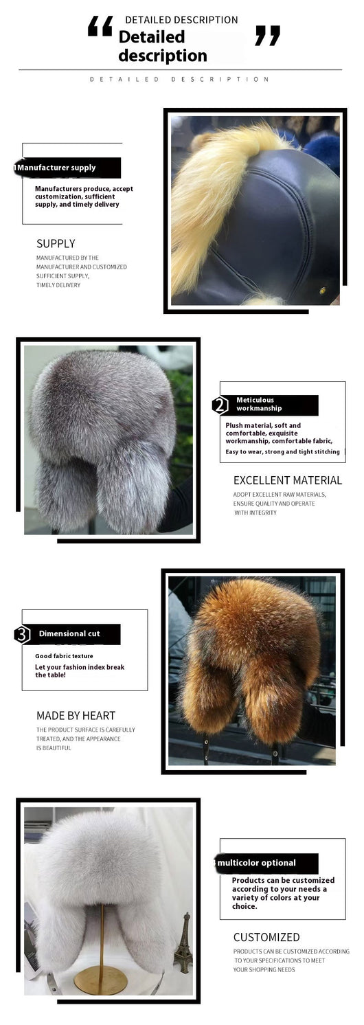 Gorro Lei Feng de Piel de Zorro Auténtica con Orejeras - Image 13