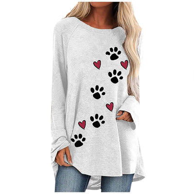 Playera Suelta con Cuello Redondo y Estampado de Patitas de Perro - Image 7