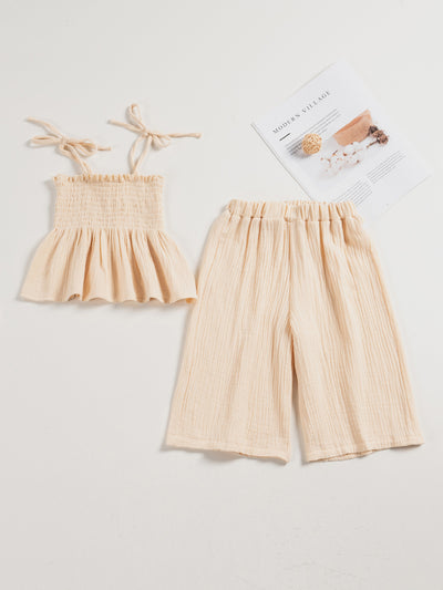 Pantalones de Suspensores Beige en Algodón para Niñas - Image 6