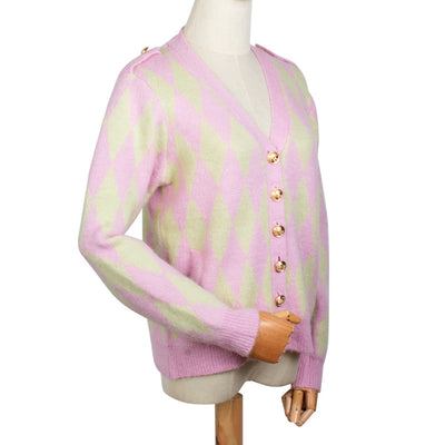 Cardigan Suelto de Mohair Verde con Rombos Morados - Image 7