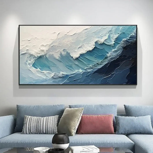 Cuadro Óleo Abstracto Grandes Dimensiones Olas Océano Azul y Blanco Texturizado para Sala - Image 16