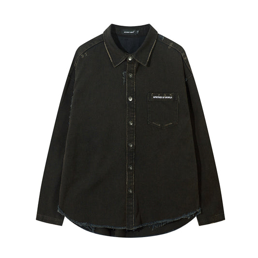 Camisa Denim Desgastado con Estampado Cruzado para Hombre - Image 2