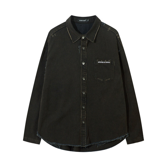 Camisa Denim Desgastado con Estampado Cruzado para Hombre