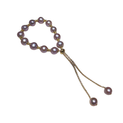 Pulsera Ajustable de Perlas de Agua Dulce Púrpura - Image 6