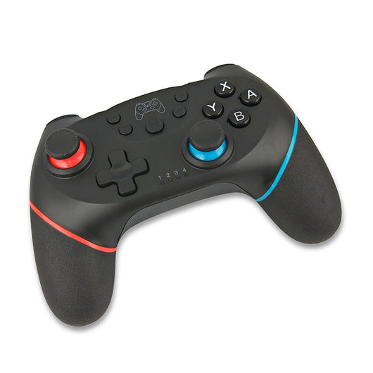 Black wireless Bluetooth game controller with blue and red accents, dual analog sticks, D-pad, and face buttons. - Image 2