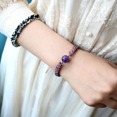 Pulsera de Moda Ametista Tejida Doble para Mujer - Image 3