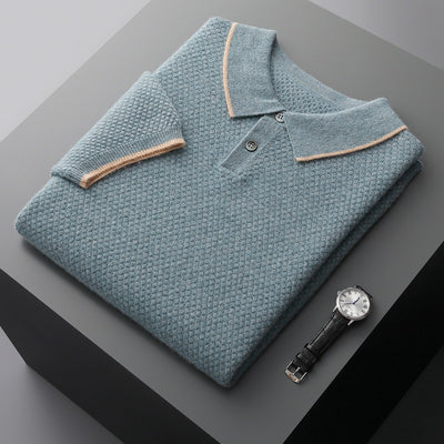 Suéter de Cashmira para Hombre con Cuello de Solapa y Mangas Cortas - Image 9
