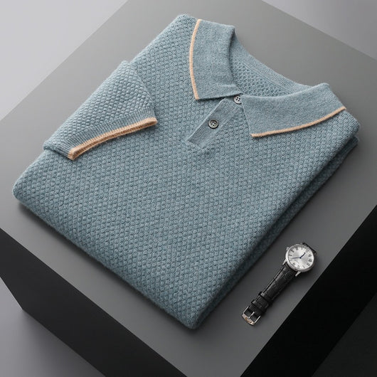Suéter de Cashmira para Hombre con Cuello de Solapa y Mangas Cortas - Image 9
