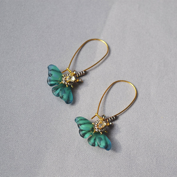 Aretes Mariposa Verde Pintados a Mano