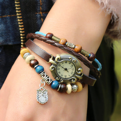 Reloj de Cuarzo Elegante para Mujer con Pulsera de Cuentas en Cuero - Image 7