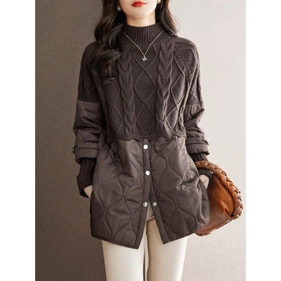 Abrigo de Invierno para Mujer con Tejido Acolchado y Combinación de Punto - Image 2