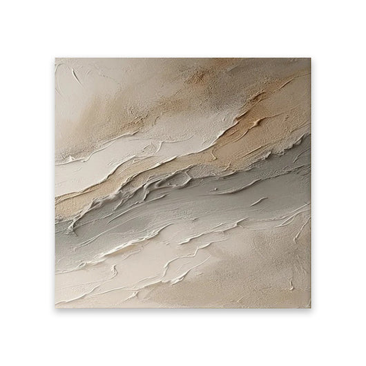 Cuadro Abstracto Texturizado Óleo Sobre Lienzo Beige Gris Olas Decorativo - Image 6