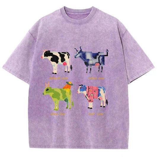 Playera Retro de Algodón con Estampado Divertido de Vaca para Hombre - Image 33