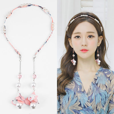 Diadema Coreana con Colgante de Borlas y Aretes Falsos - Image 3