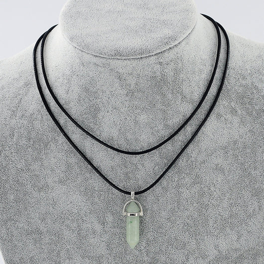 Collar Colgante de Piedra Natural con Cuerda de Cuero Doble y Cristal Hexagonal - Image 12