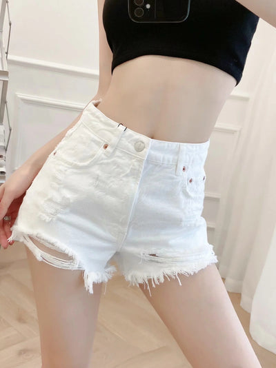 Short Denim de Cintura Alta con Corte Ancho y Detalles Rotos - Image 8
