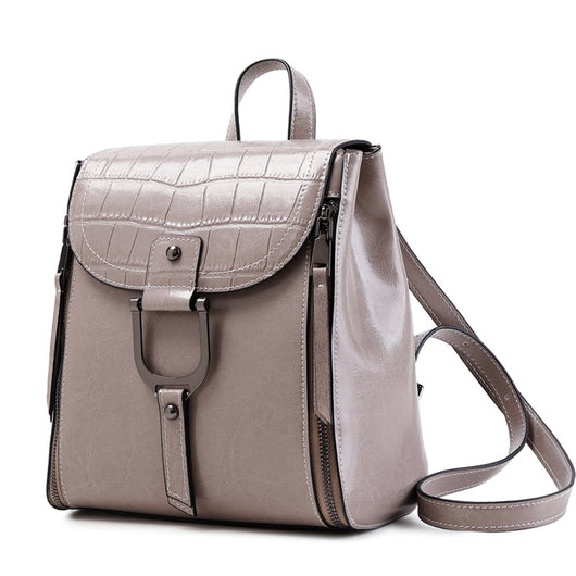 Mochila de Cuero Genuino para Mujer - Estilo Coreano con Hebilla y Acabado Encerado - Image 5