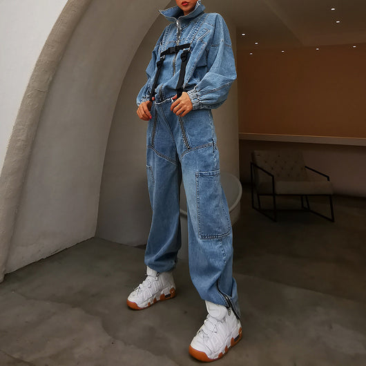 Jumpsuit Vaquero Holgado con Capucha y Piernas Rectas - Image 11