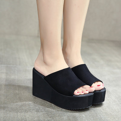 Pantuflas Tacón Alto Cuña Cómoda en Gamuza para Mujer - Image 3