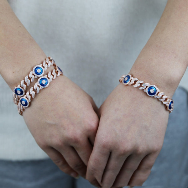 Pulsera Cubana de Circón Azul con Incrustaciones de Circonita