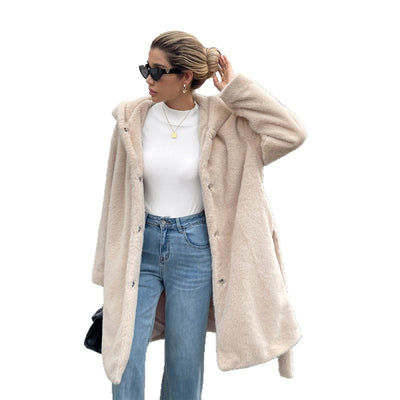 Abrigo Casual de Felpa Liso de Manga Larga para Mujer - Image 5