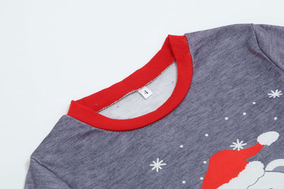 Family of five wearing matching gray and red buffalo plaid Christmas pajamas with polar bear print. - Image 12