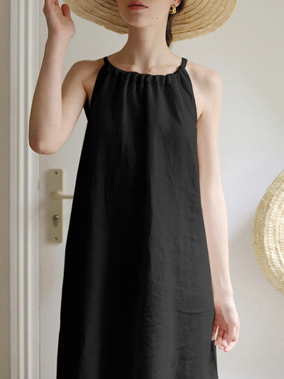 Vestido de Algodón y Lino con Hombros Descubiertos y Amarre Suelto - Image 3