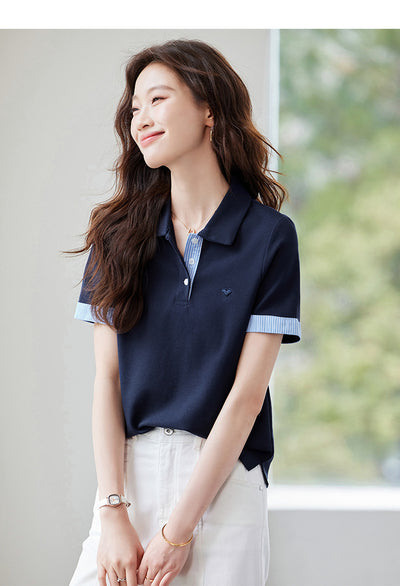 Blusa Estilo Americano Hombros Descubiertos Falsa Dos Piezas Manga Corta - Image 18