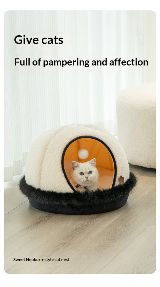 Cama Semicubierta para Gatos con Lana de Cordero - Calidez Invernal - Image 7