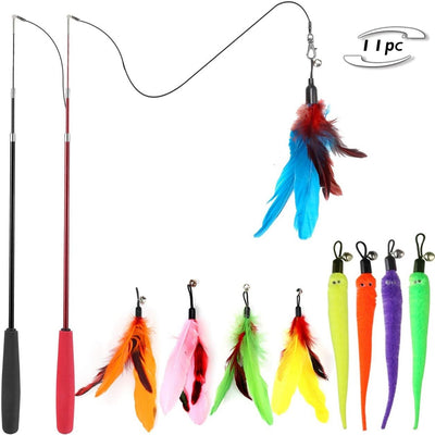 Set de 11 Juguetes para Gatos con Plumas Coloridas - Image 2
