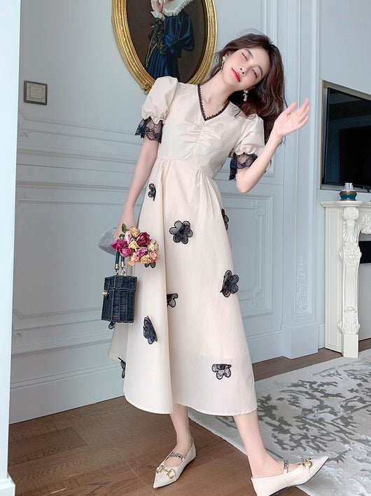 Vestido Largo Elegante con Mangas Puff - Diseño Princesa Francés V-Neck - Image 3